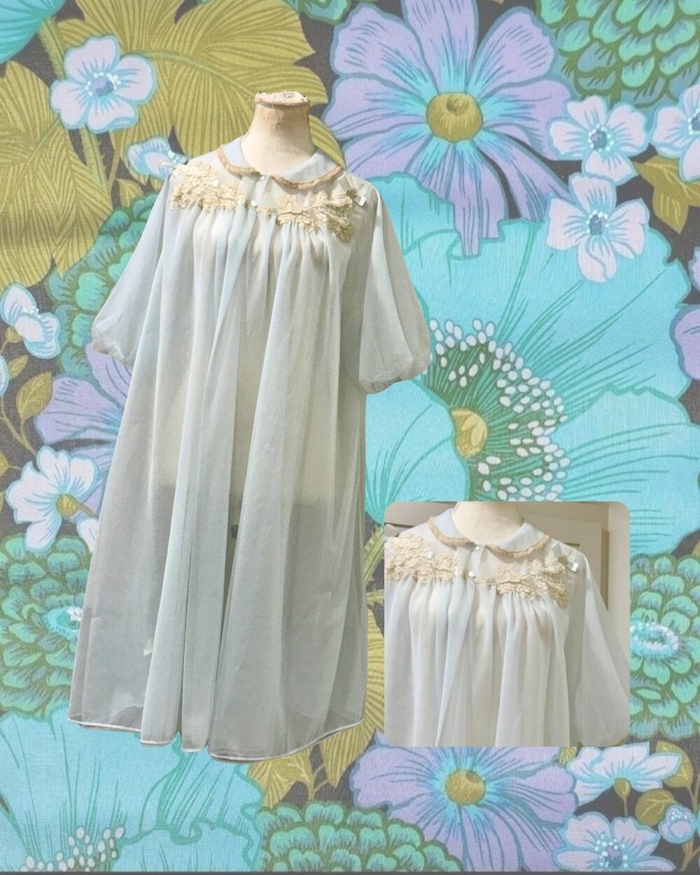 Rare Vintage 1950s Van Raalte Sheer Chiffon Babydoll Peignoir Robe Size M